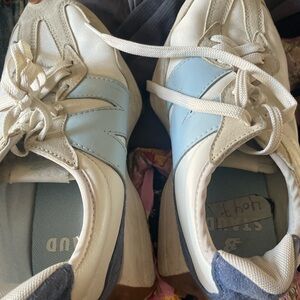 New Balance White and Light Blue Women’s Sneakers